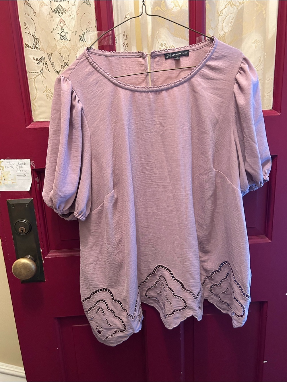 Adrianna Papell Lavender Eyelet-Hem Puff Sleeve Tunic